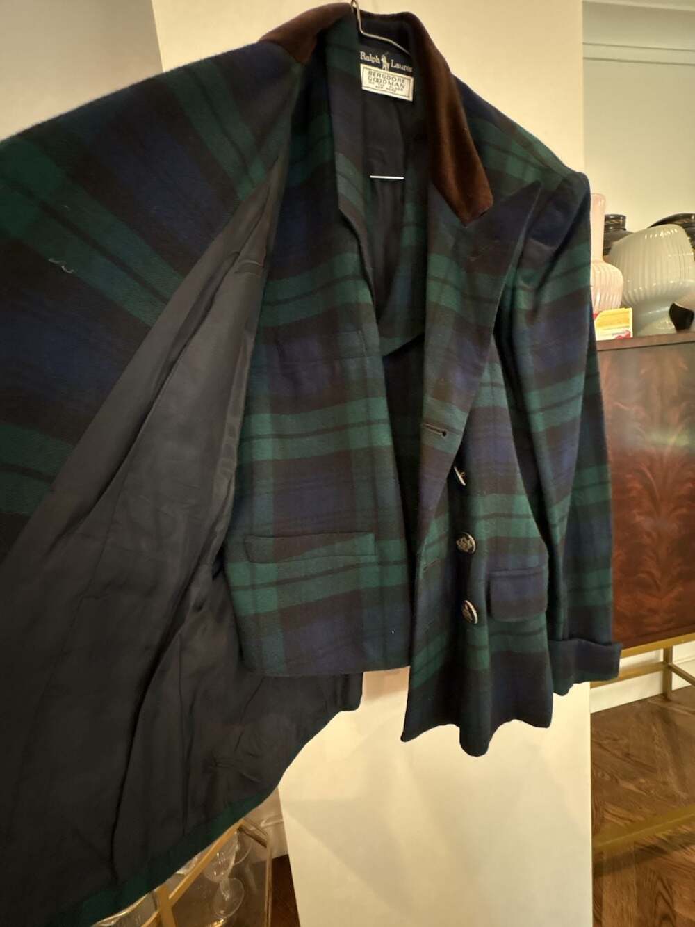 Vintage Ralph Lauren Plaid Double Breasted Blazer Velvet Collar & vest size M /8 - Picture 4 of 13